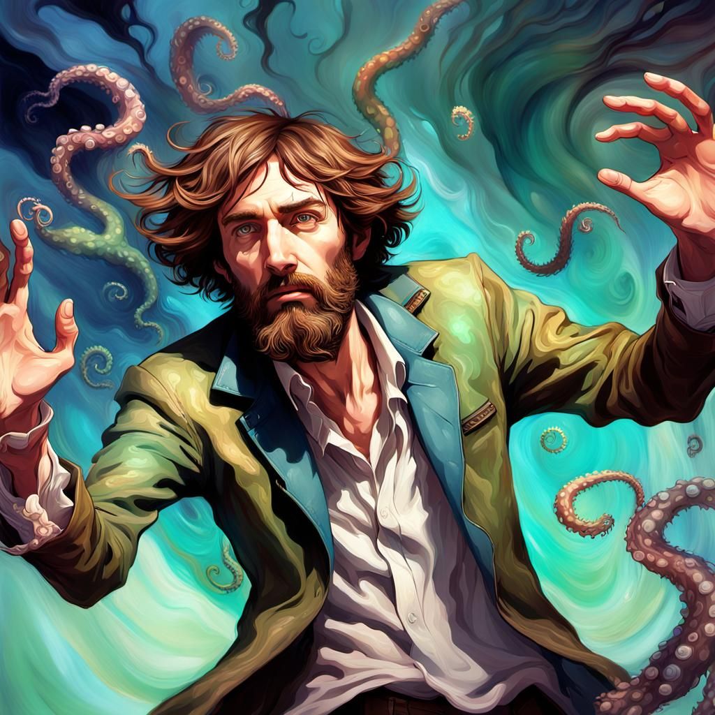 Man Transforms into Squid: Detailed Fantasy Concept Art