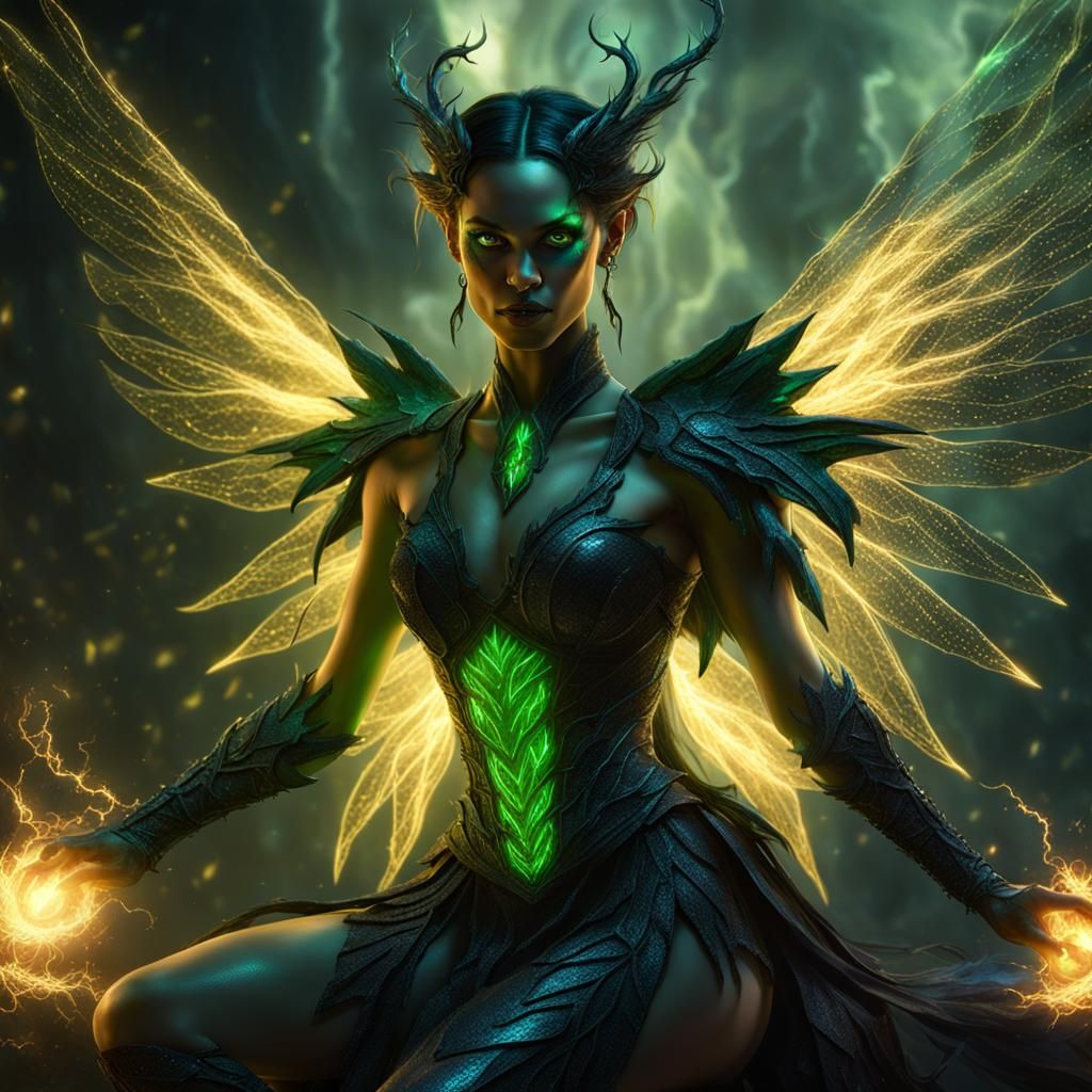 Demonic Fairy with Luminous Wings in Dark Fantasy Style