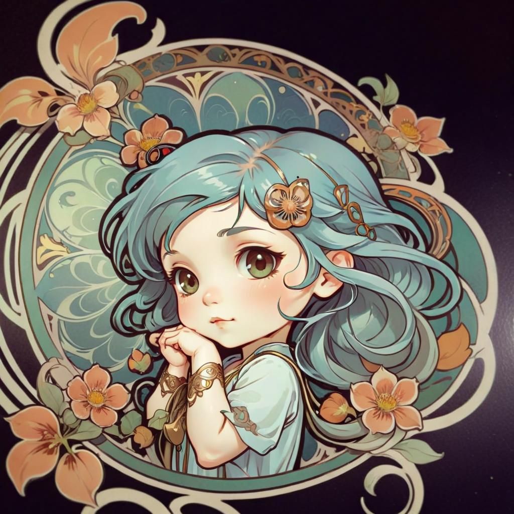 Chibi Figure in Art Nouveau Style
