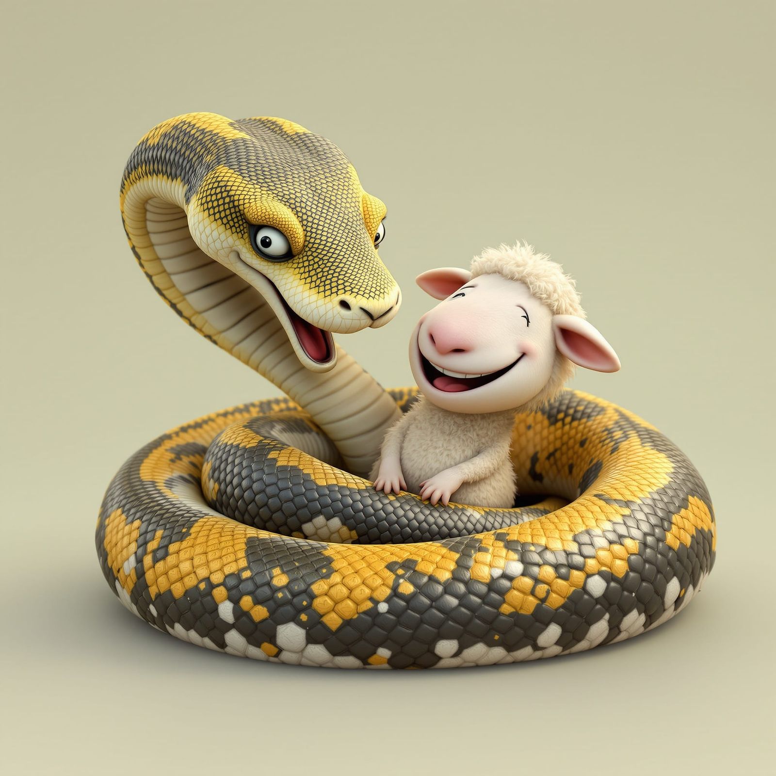 Pixar Style Boa and Sheep Laughing Together