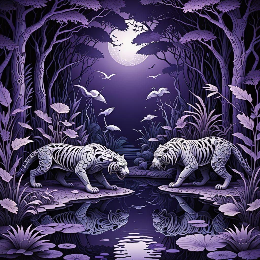 Predator's Pond with Tiger Statues in Ultraviolet