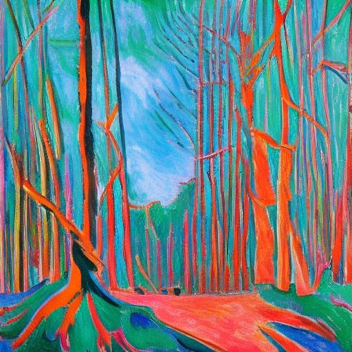 Twisted Forest Landscape in Vibrant Fauvist Colors