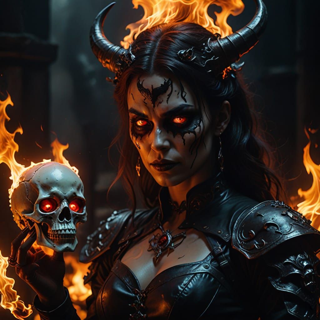 Ethereal Demoness in Dark Fantasy Attire