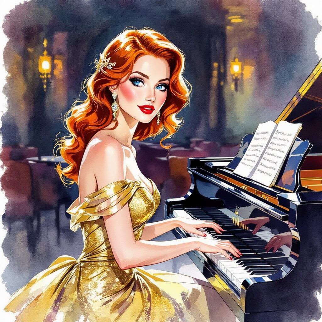 Impressionist Watercolor of Woman in Jazz Club