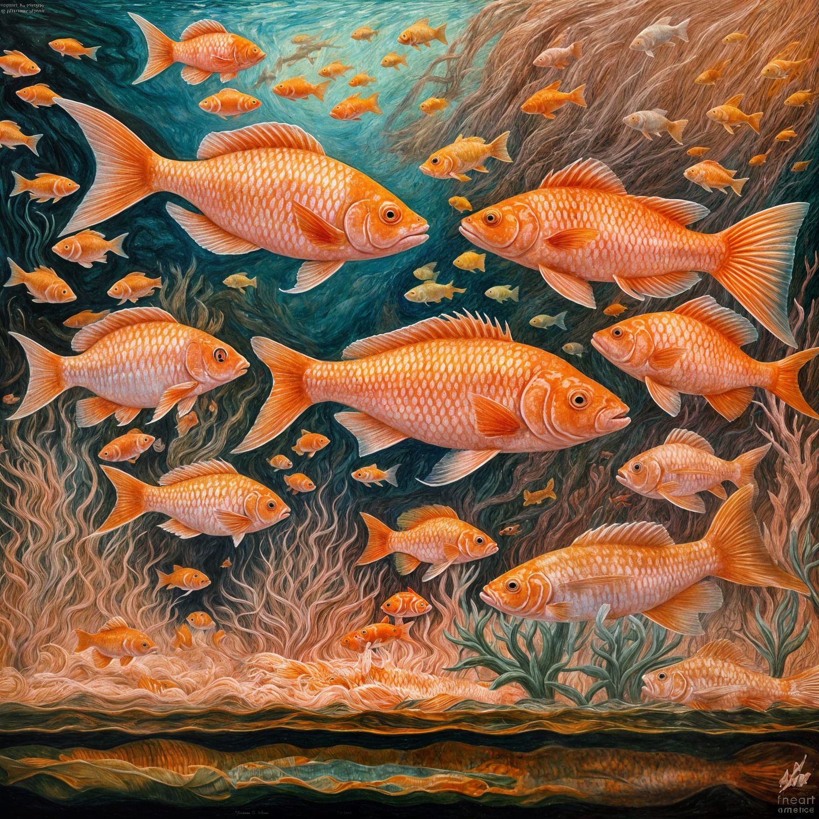 Pink and Orange Fish in Pink Aquarium