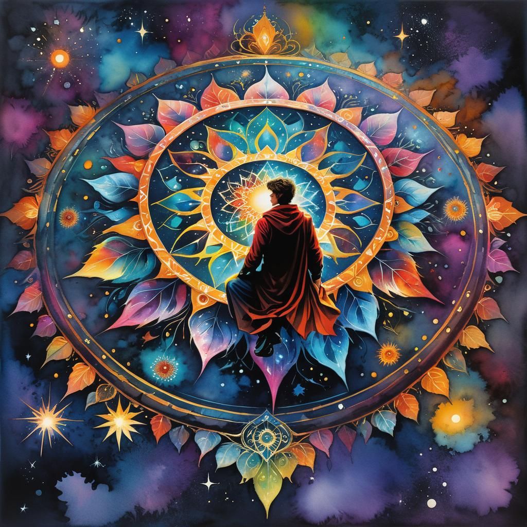 Dreamy Watercolor Peter Parker in Chalk Mandala Style