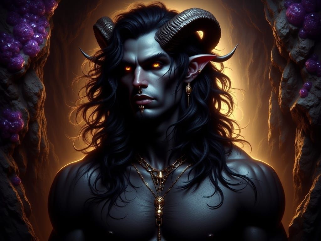 Mysterious Demon in Amethyst Cave: A Dark, Tenebrous Portrai...