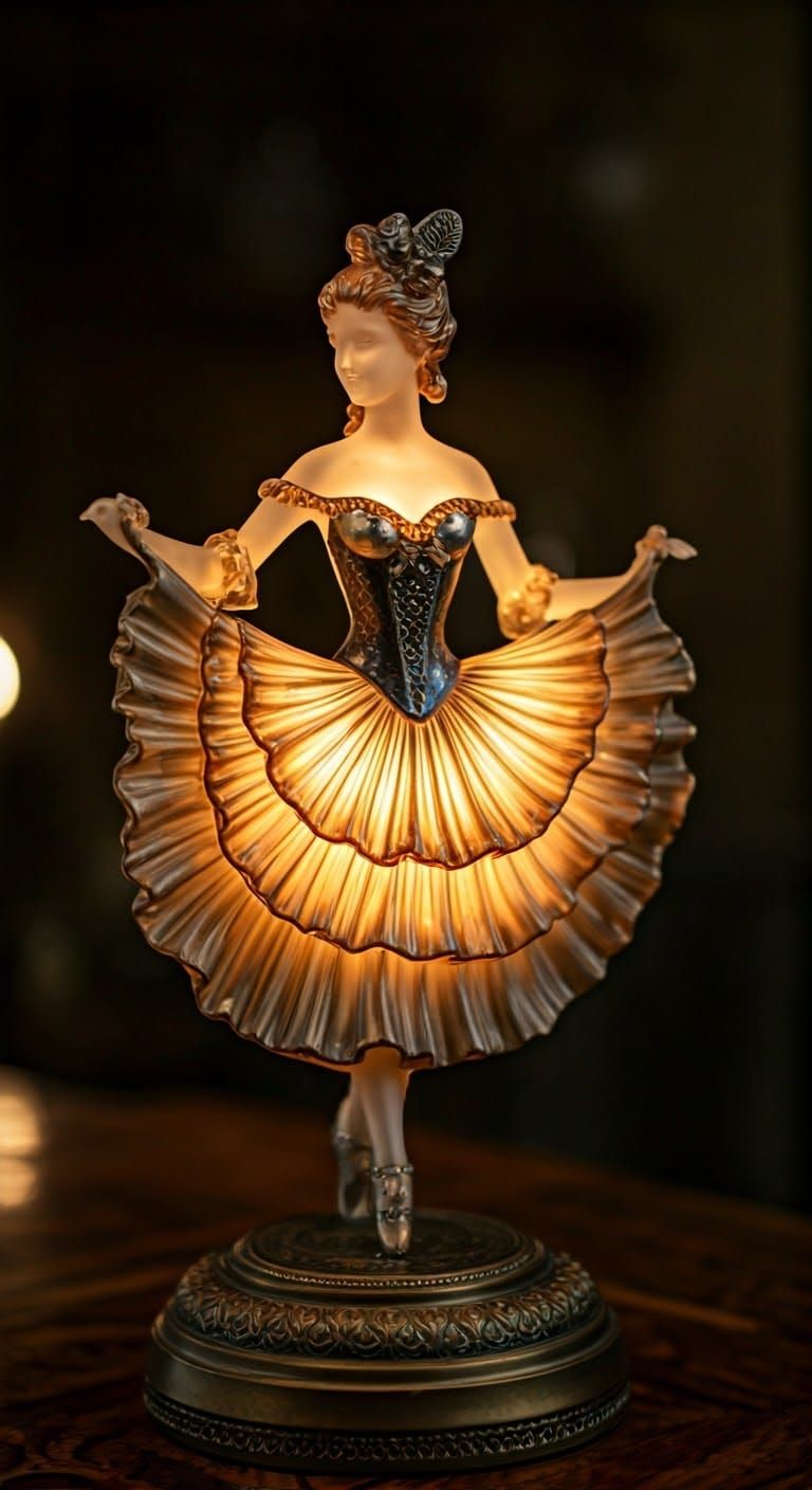 Enameled Glass Can-Can Dancer in Art Nouveau Style