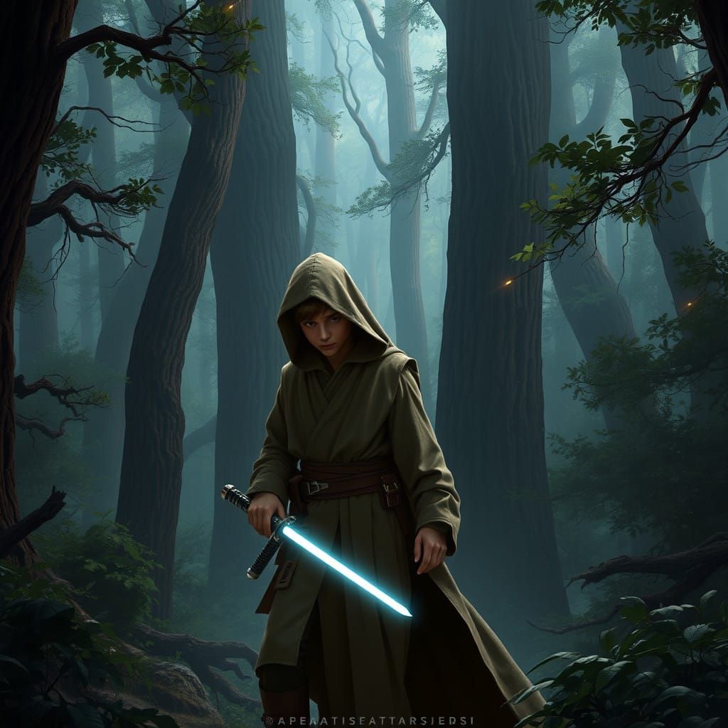 Stealthy Young Jedi in a Mystical Forest