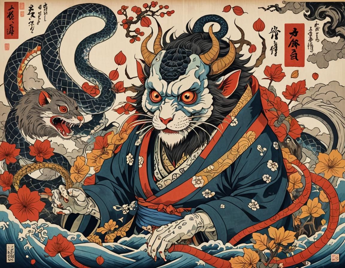 Surreal Autumn Hybrid Creature from Japanese Mythology