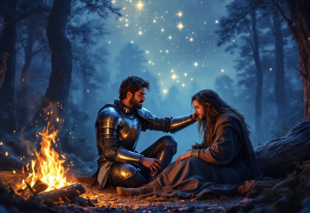 Enchanted Forest: Knight and Wizard's Peaceful Rest