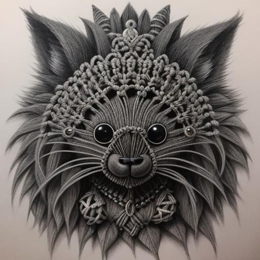 Hyperdetailed Charcoal Drawing of Macrame Creature