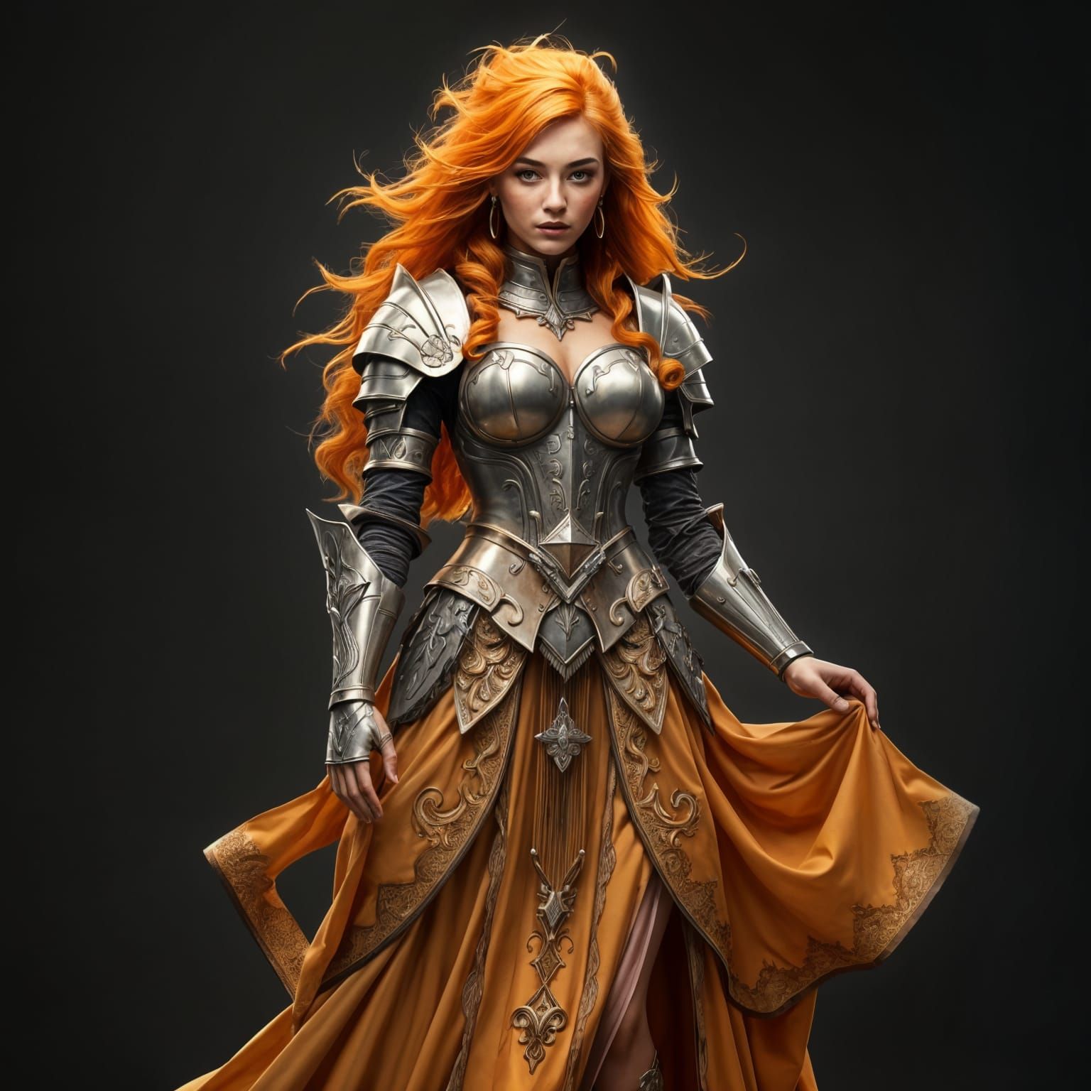 Hyperrealistic Queen in Orange Armor