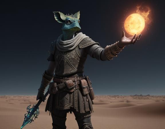 Bullywug Spellcaster in Desert, Cinematic 3D Render