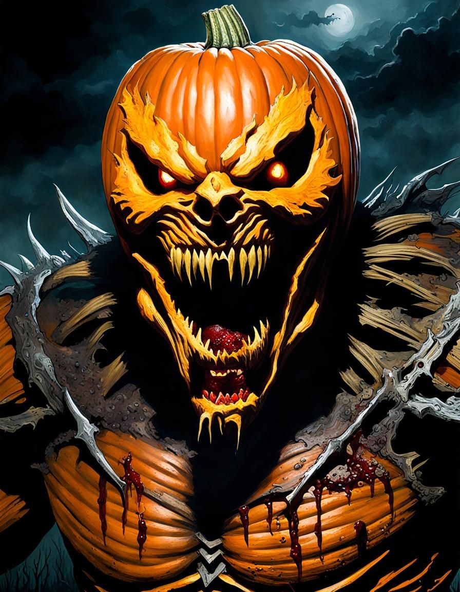 Nightmarish Jack-o'-Lantern Horror in Dystopian Hellscape