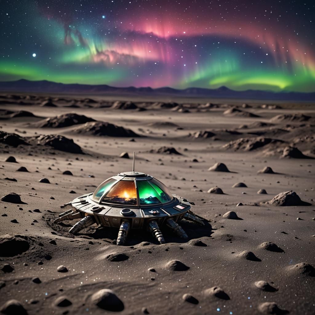 Miniature Alien Spaceship on Moon in Hyper-Realistic Photo