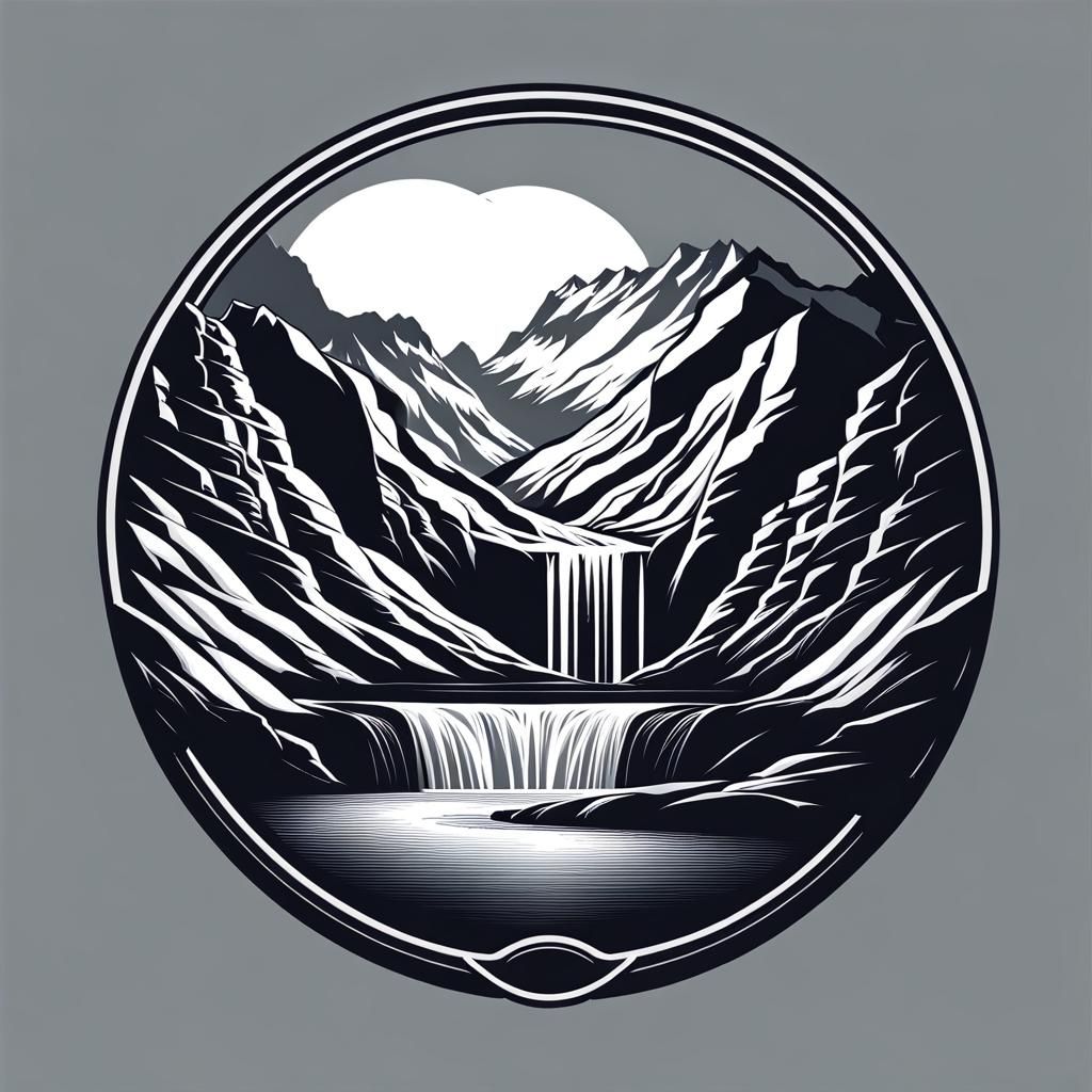 Monochromatic Glacier Waterfall with Circle Logo