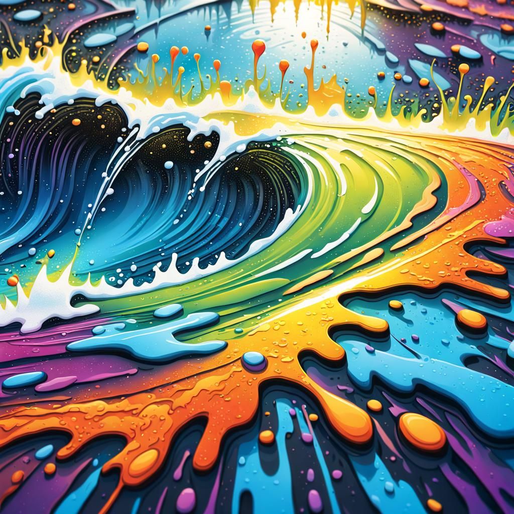 Vibrant Lake Scene in Memorial Graffiti Art