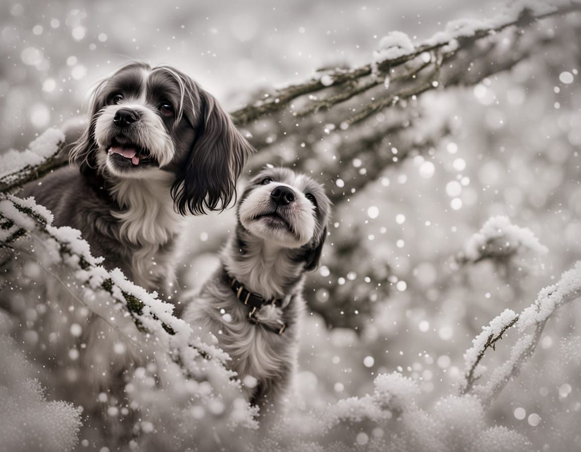 Whimsical Winter Wonderland with Shih Tzus