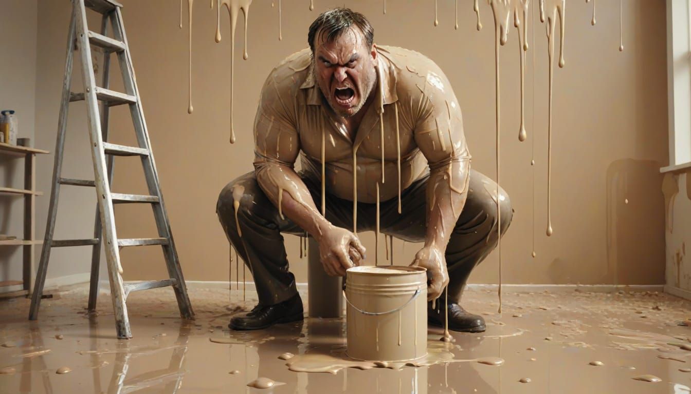 Angry Man Covered in Beige Paint