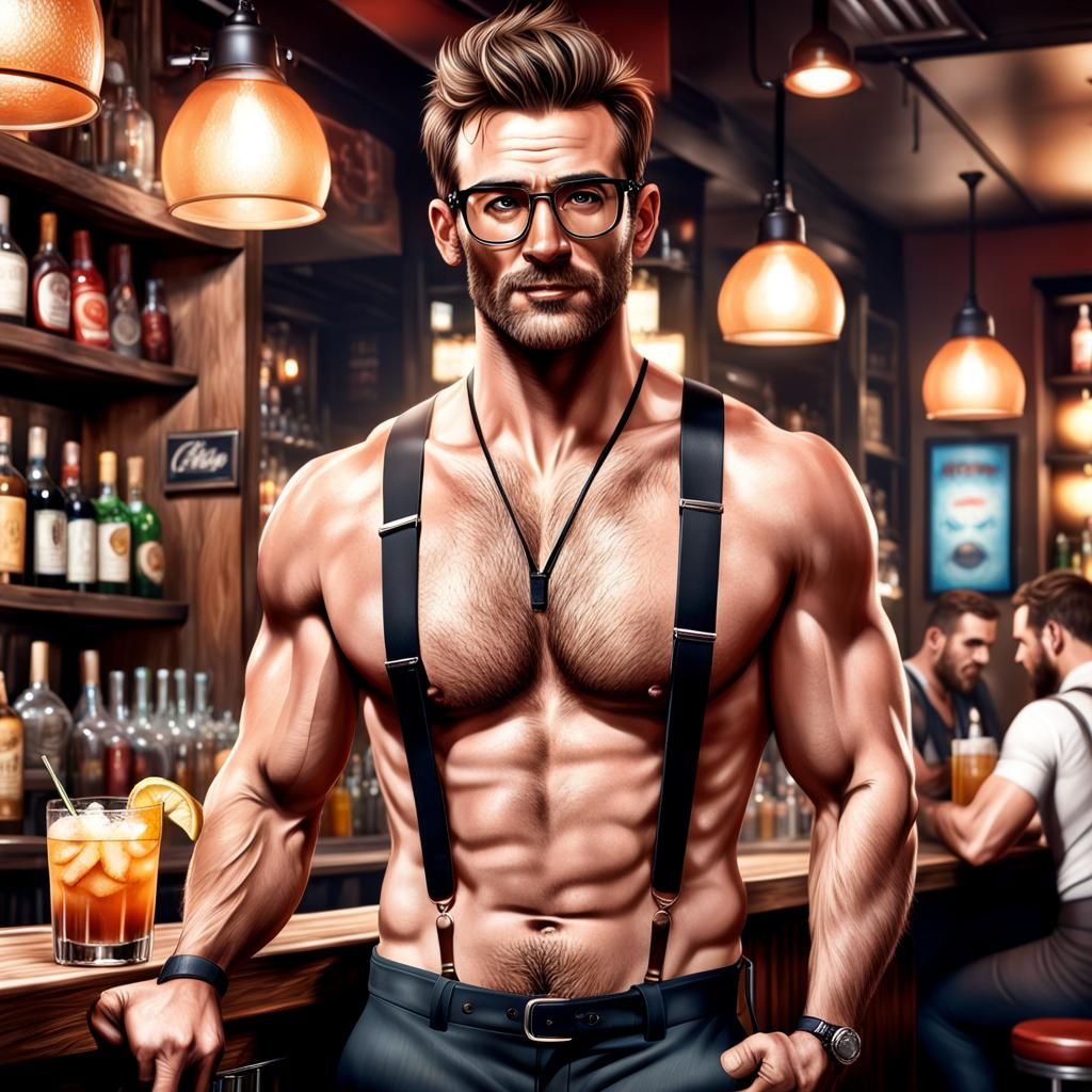 Handsome Bartender Mixes Drinks in Cozy Bar