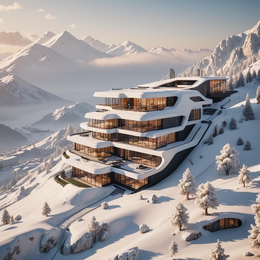 Futuristic Villa Inspired by Oscar Niemayer in 3D