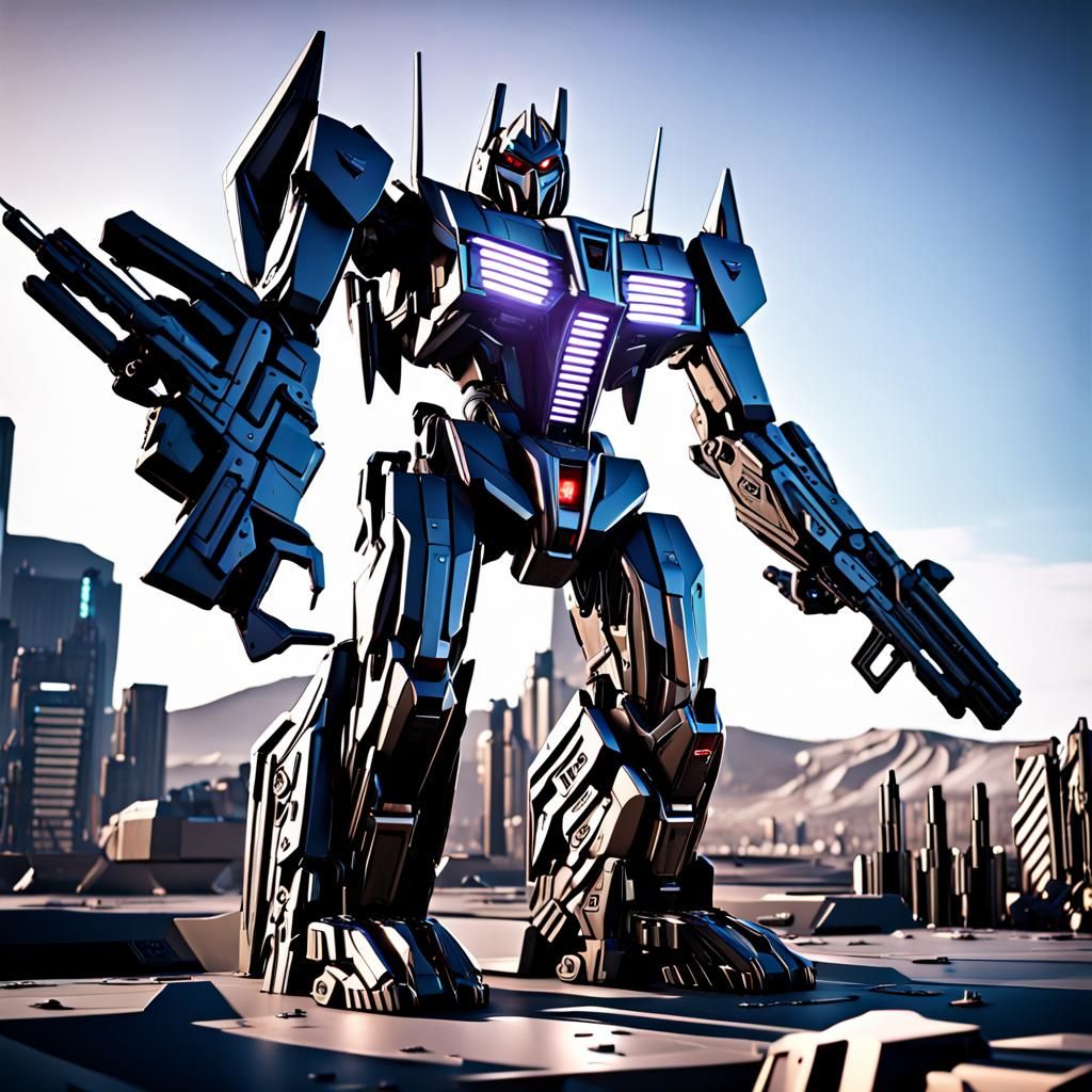 Decepticon Mech Warrior in Sci-Fi Battle Scene