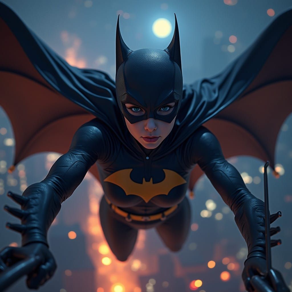 Batgirl Prepares to Leap into Gotham City Nightscape