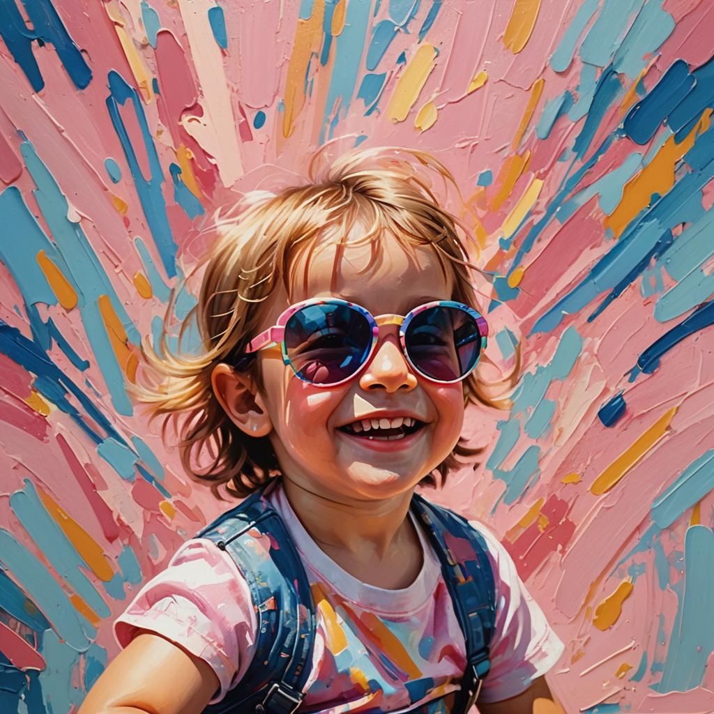 Child with Sunglasses in Abstract Expressionism Style