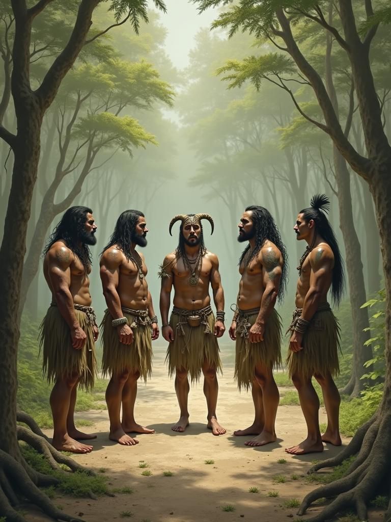 Stoic Warriors in Prehistoric Forest, Concept Art