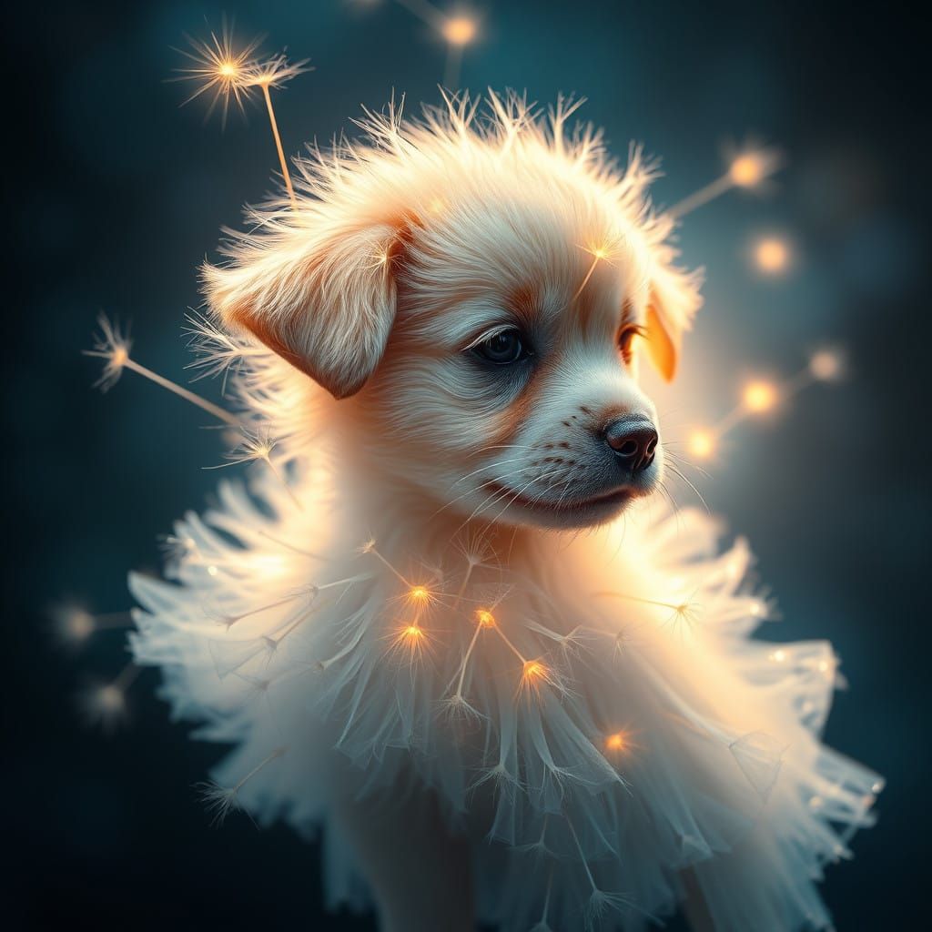 Ethereal Dandelion Puppy Transforms in a Dreamy, Mystical Sc...