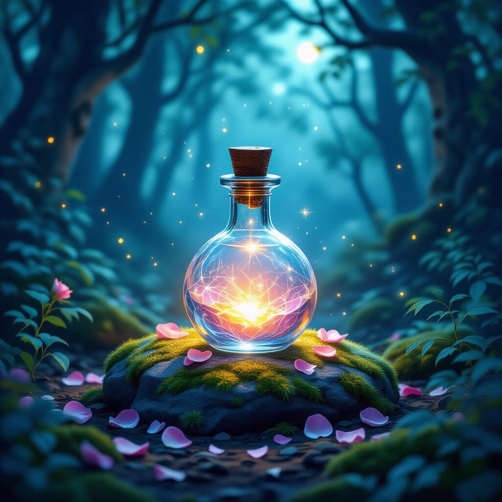 Enchanted Twilight Forest Potion Vial Glowing