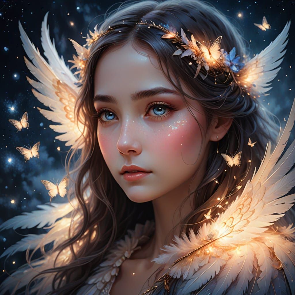 Ethereal Eye with Feathers and Stardust