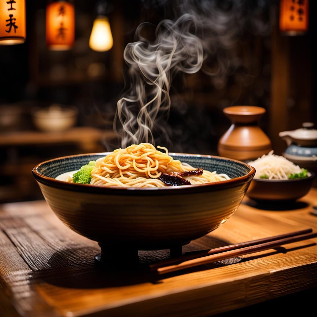 Ramen Bowl at Japanese Izakaya in Dark Light