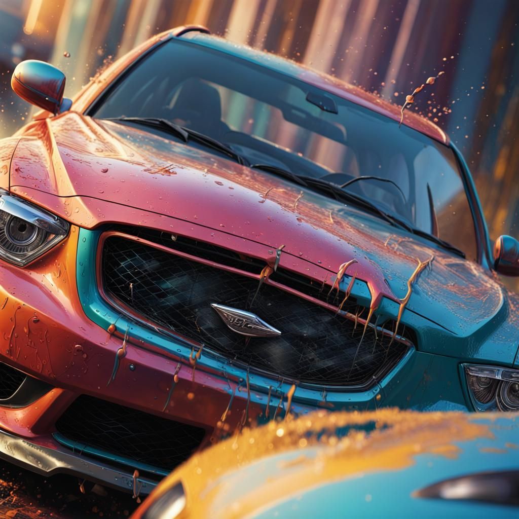 Hyperrealistic Cars in Splash Art Style