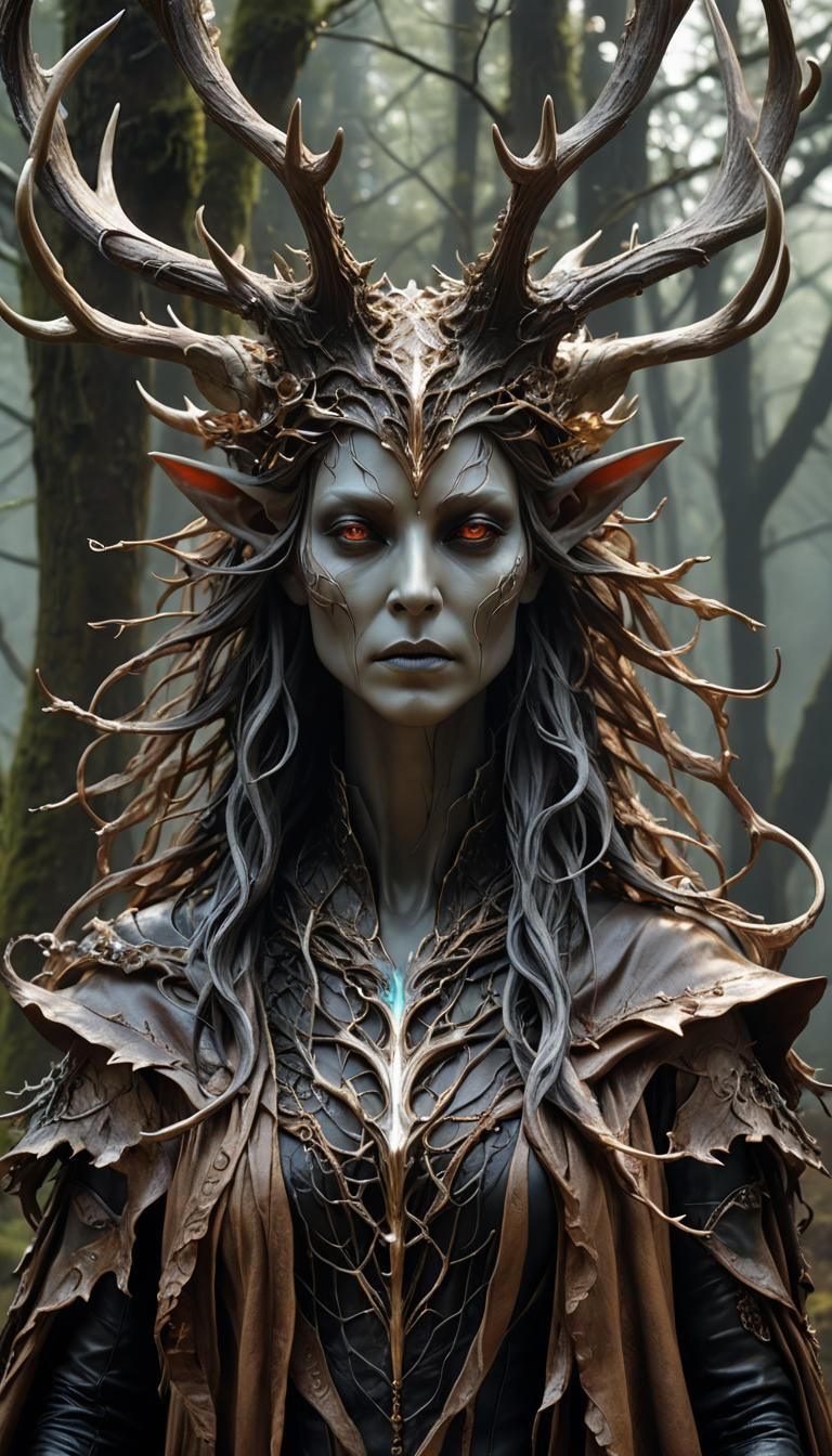 Ethereal Antlered Forest Spirit Portrait Sculpture