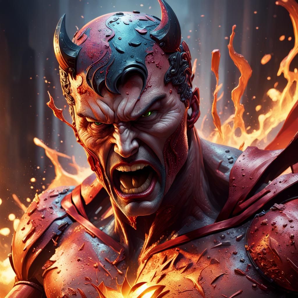 Hyperrealistic Superhero Showdown in Hell