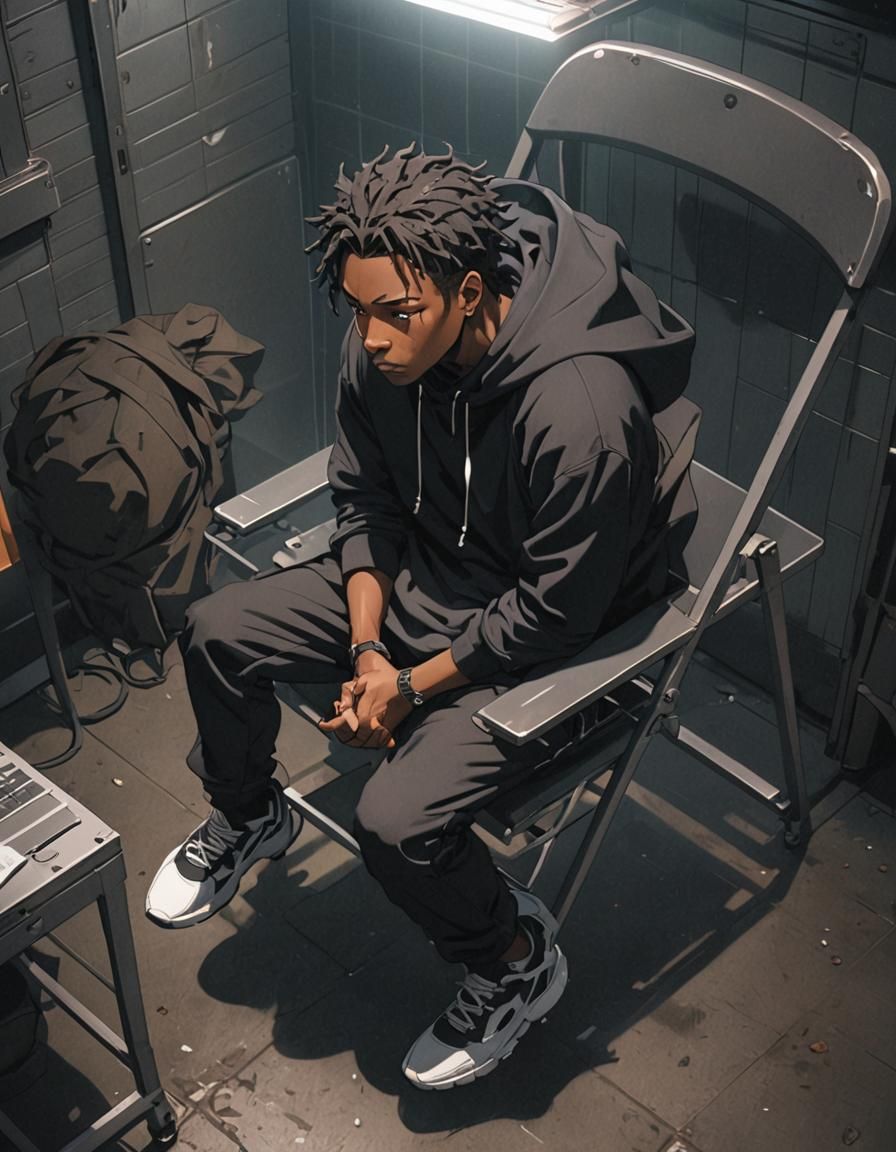 Depressed Man in Shinji Chair: Anime Style