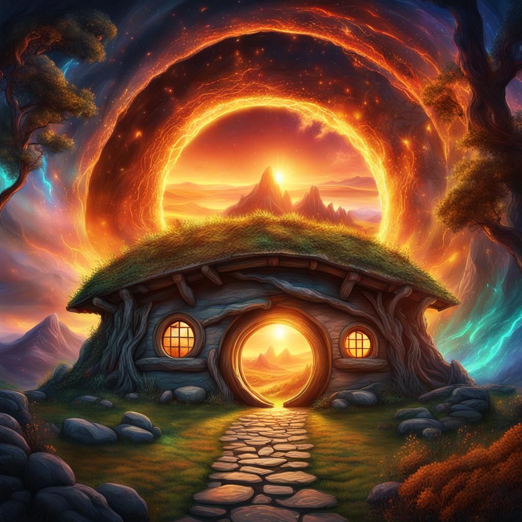 Magical Portal Reveals Hobbit House: Astral Cosmic Illustrat...