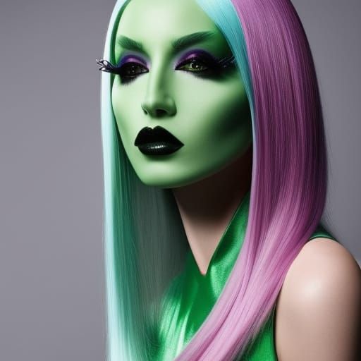 Green Emo Alien in Haute Couture Style