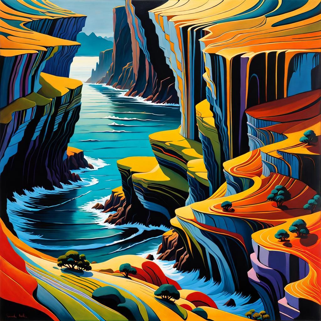 Surreal Impasto Ocean Cliffs Landscape