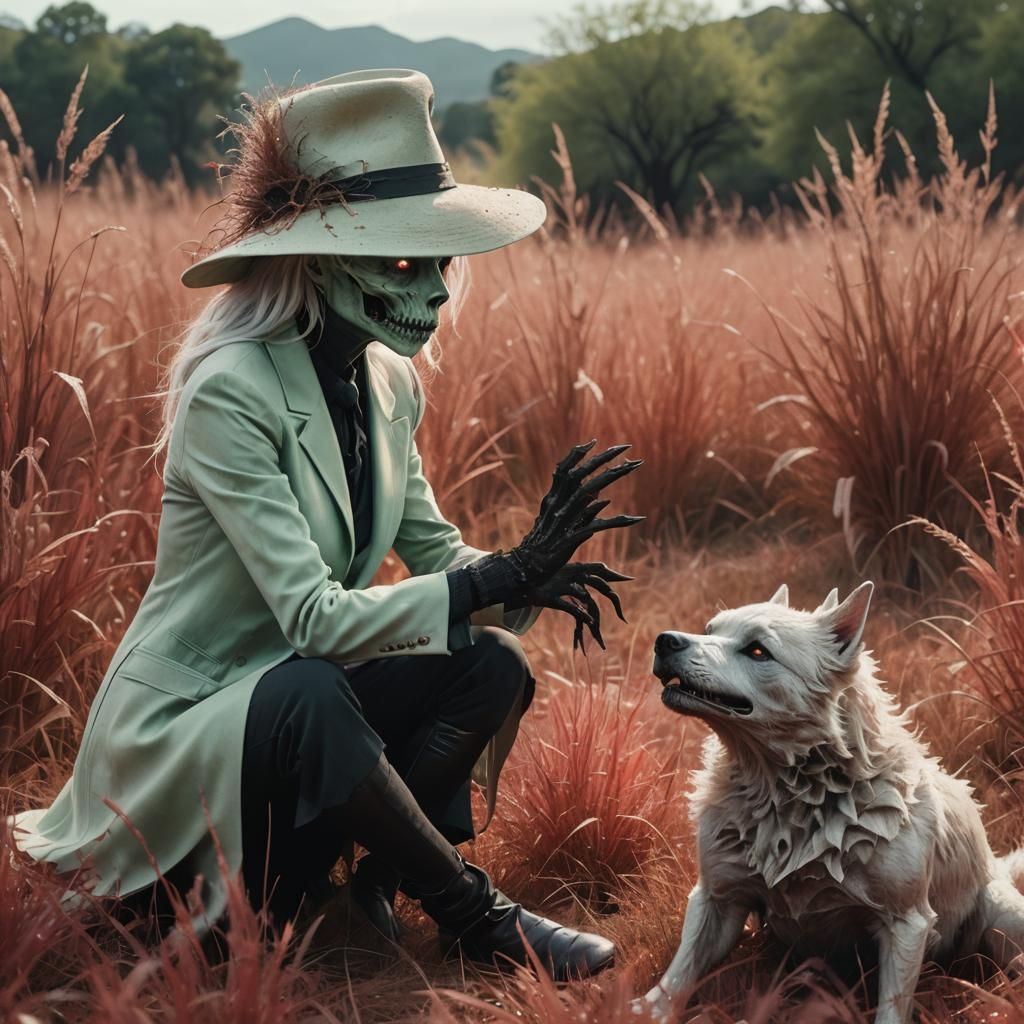 Surreal Ghoul and Mutant Dog in Red Field