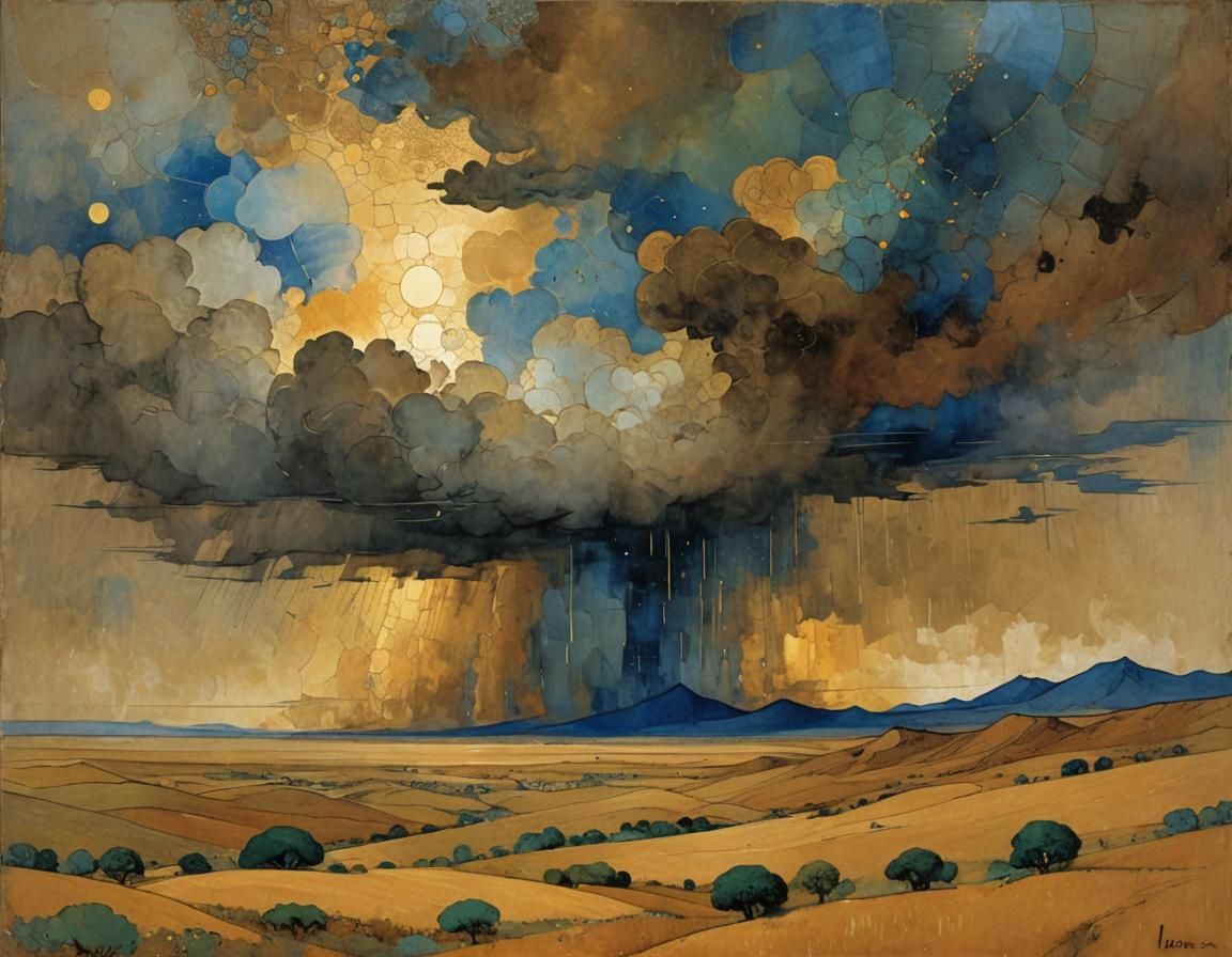 Desert Thunderstorm in Cubist Impasto Style