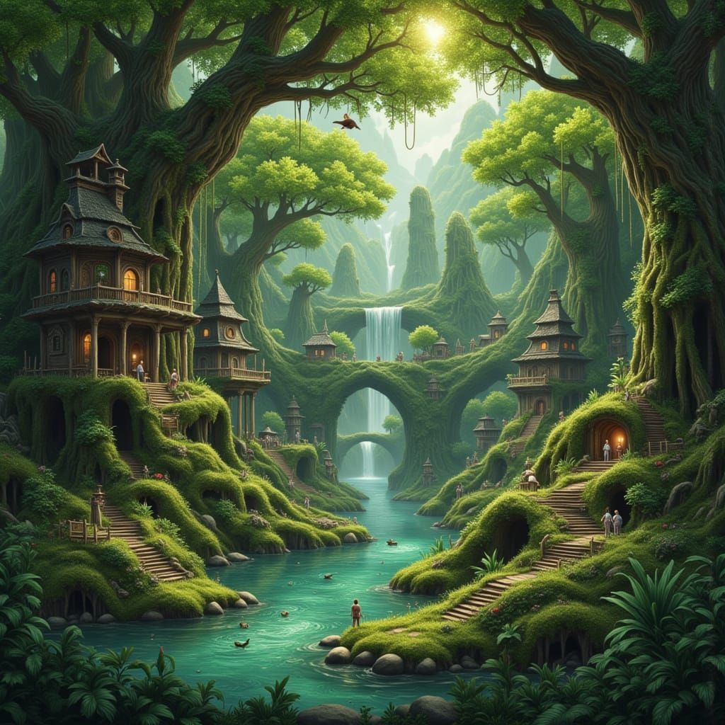 Elvish Jungle Carved in Willow: A Fantasy Landscape