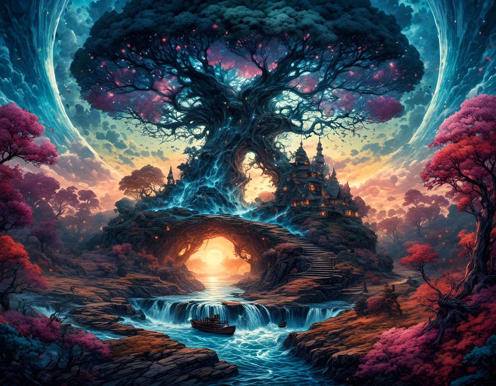 Wind in Ink and Watercolor Style