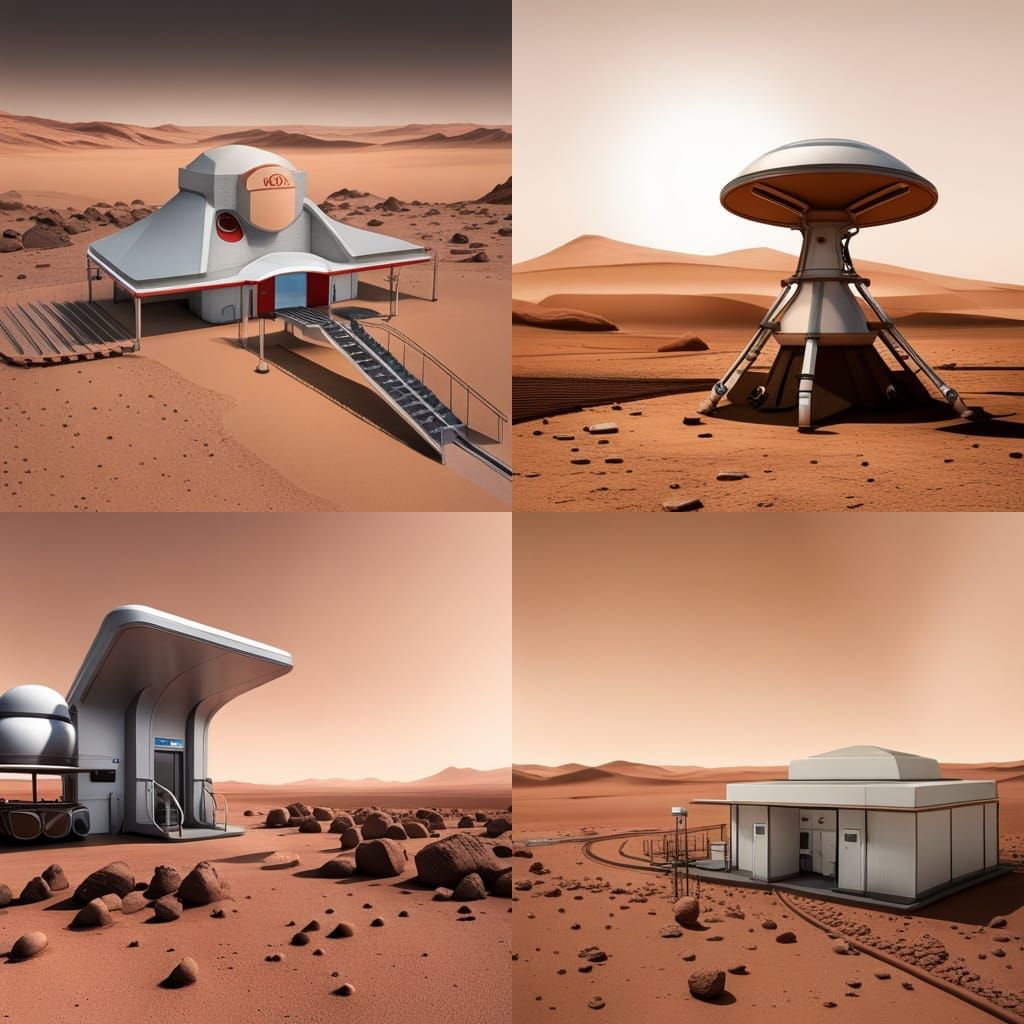 Gas Station on Mars in Retro-Futuristic Style