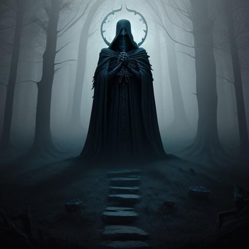 Skeleton in Misty Forest: Gothic Digital Art