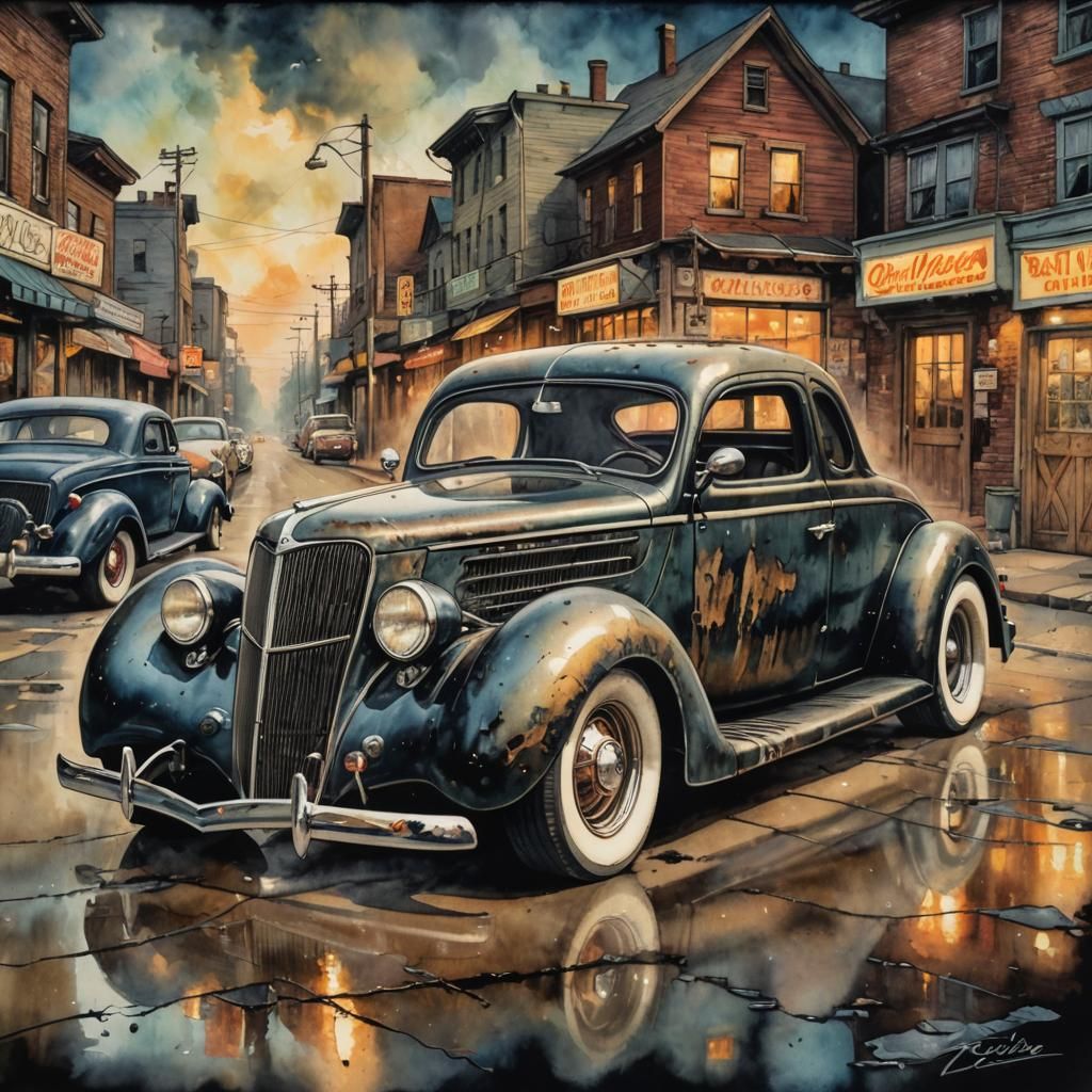 1937 Ford Coupe in Comic Noir Style