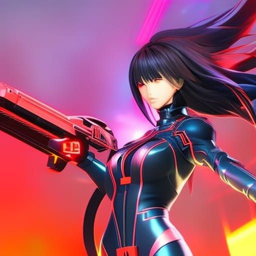 Beautiful Bishoujo Girl in Cyberpunk 2099 Style