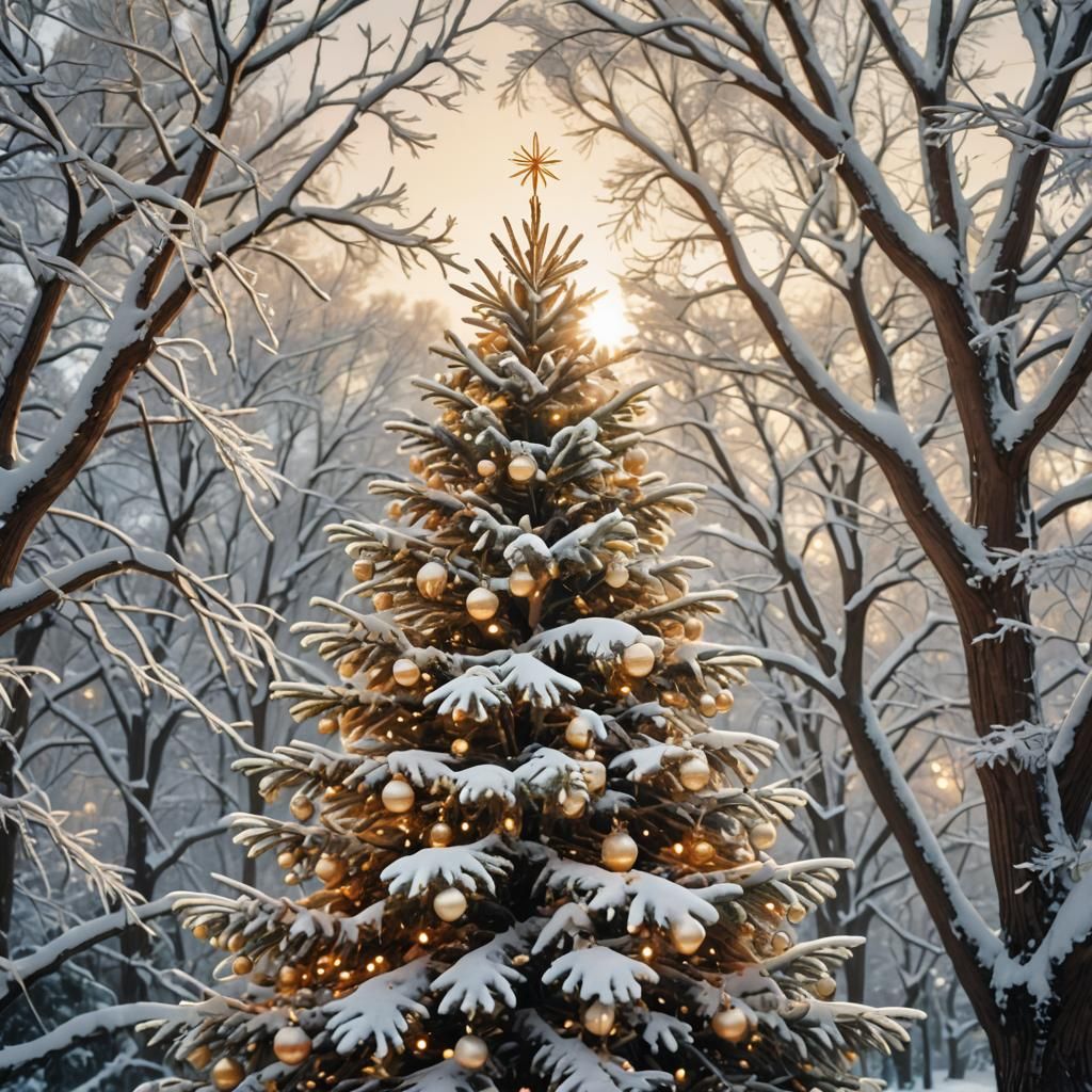 Art Deco Christmas Tree in Winter Sunlight